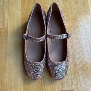 Madewell Delilah Silver and Pink Glitter Mary Jane Flats